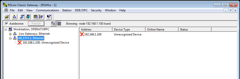 RSLinx - Browsing Ethernet Driver